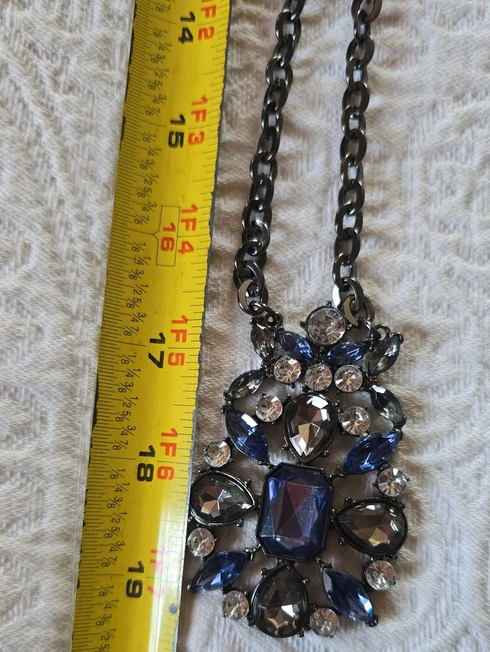 Statement Blue and Gunmetal Crystal Pendant Necklace